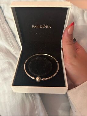 Pandora Silver Stamped Clasp Bangle Bracelet